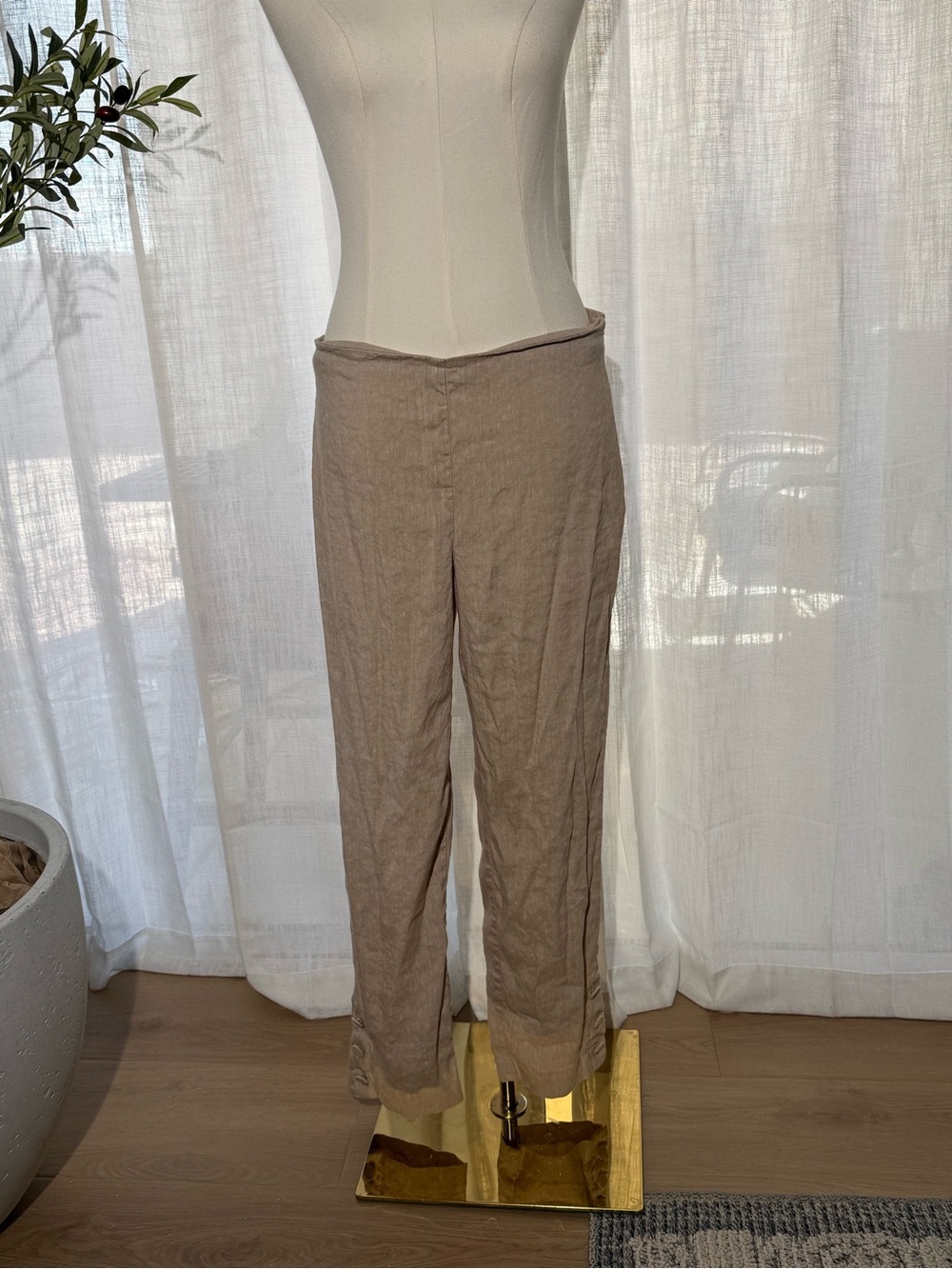 J.Jill Linen Blend Button Ankle Pants- Beige Tan Stretch Trousers (Sz M Tall)